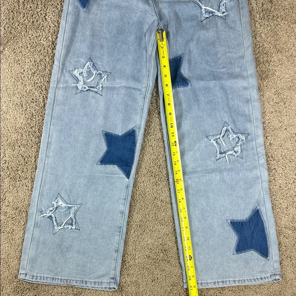 Yozy Blue Star Patch Women High Waist Wide Leg Jeans SKU1411 - Picture 7 of 16
